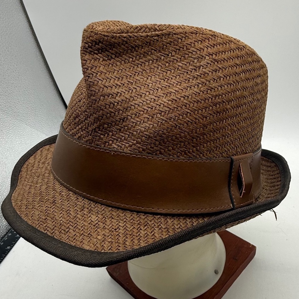 Peter Grimm Straw Fedora Hat Faux Leather Band Mens Beach Boho outback western